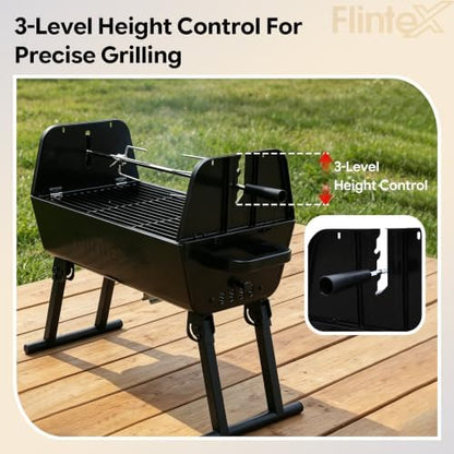Flintex Portable Charcoal Grill, Dual Zone Rotisserie & Grill, Grill & Bag