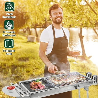Portable Charcoal Grill, Folding Barbecue Grill with Storage Shelf,