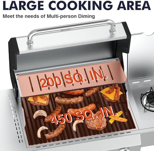 Llamaviva 4 Burner Gas Grill with Side Burner 60000 BTU Propane Flat Top Grill Stainless Steel Outdoor BBQ Grill Portable with Wheels for Patio Camping