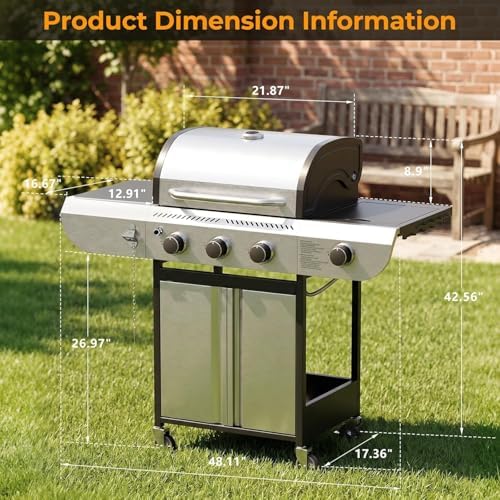 COWSAR 34,000 BTU Propane Gas Grill 3-Burner with Side Burner
