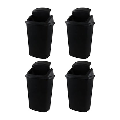 13 Gallon 4-Pack Garbage Cans with Swing Top Lid, Plastic Tall Kitchen Trash Cans, Black