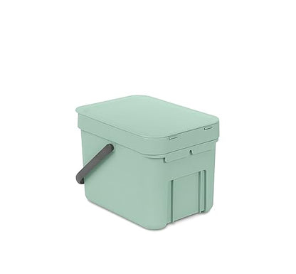 Brabantia Sort & Go Food Trash Can (1.6 Gal/Jade Green) Small Countertop Kitchen Compost Caddy with Handle & Removable Lid, Easy Clean, Fixtures Included for Wall/Cupboard Mounting