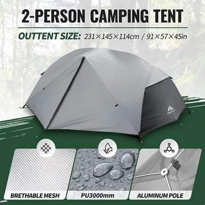 Forceatt Tent for 2 and 3 Person is Waterproof and Windproof, Camping Tent for 3 to 4 Seasons,Lightweight Aluminum Pole Backpacking Tent Can be Set Up Quickly,Great for Hiking