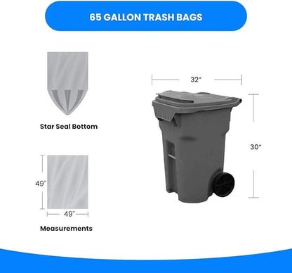 Reli. SuperValue 65 Gallon Trash Bags | 60 Count | Made in USA | Heavy Duty | Clear Multi-Use Garbage Bags