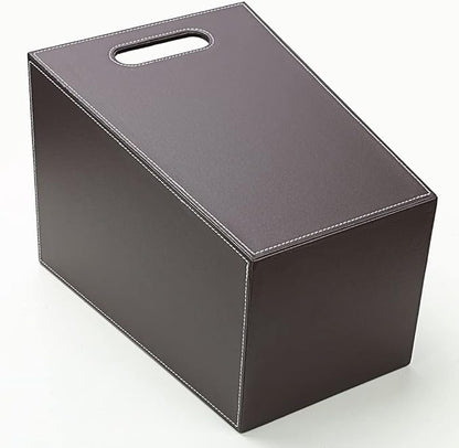 KINGFOM Classic Pu Leather Trash Can Wastebasket, Garbage Container Bin with Handles for Bathrooms, Powder Rooms, Kitchens, Home, Office and and High Class Hotel Square Brown