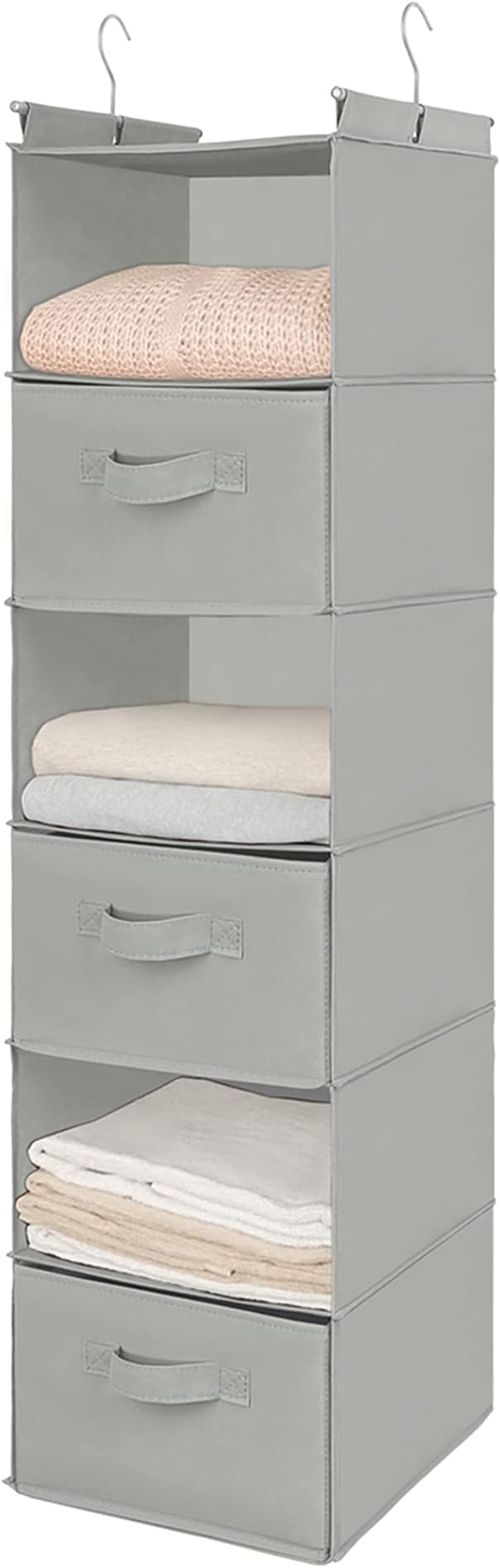MAX Houser 6 Tier Shelf Hanging Closet Organizer, Closet Hanging Shelf with 2 Sturdy Hooks for Storage, Foldable (Light Grey-D3)