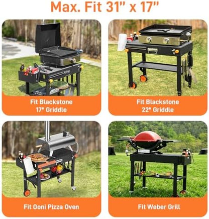 Portable Outdoor Grill Table, Folding Grill Cart with Wheels