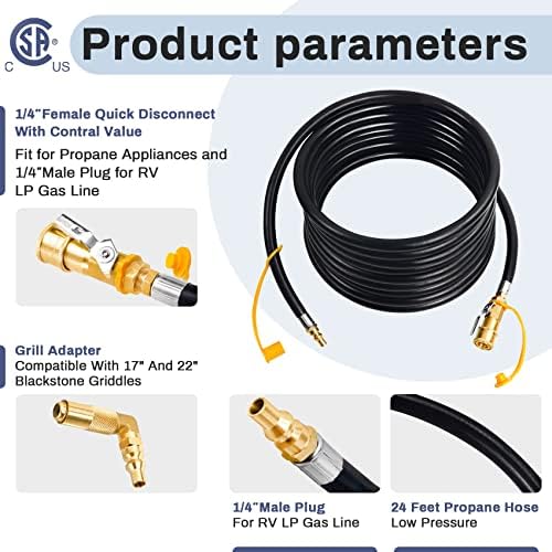 Upgraded 24FT RV Quick Connect Propane Hose for RV to Grill