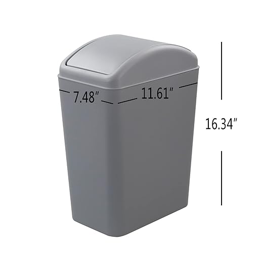 4.2 Gallon Plastic Swing Top Trash Can with Lid, Covered Swing Top Waste Basket, Gray