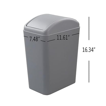 4.2 Gallon Plastic Swing Top Trash Can with Lid, Covered Swing Top Waste Basket, Gray