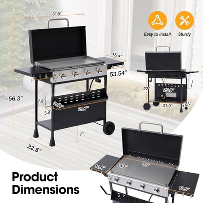4-Burner Propane Gas Griddle with Removable Stand, 40,000 BTU