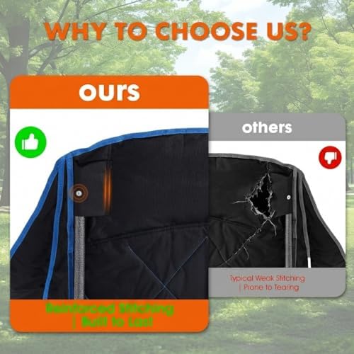 EMERIT Oversized Padded Camping Chair for Big Tall Adults, 500 LBS Heavy Duty Foldable Quad Lawn Chair, 19.68" High Seat, 4-Layer Cushion, Cup Holder, Camping Tailgating Backyard Patio Sports, Blue