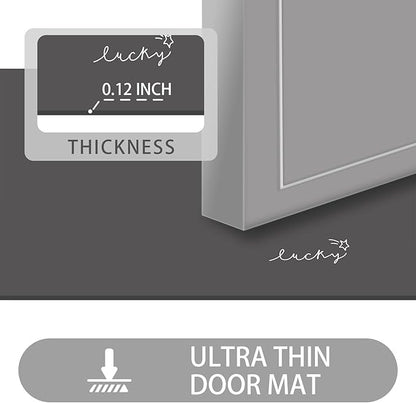 Ultra Thin Door Mat Indoor Entrance, 1/10 in Thin Door Mats for Inside Entry, Non-Slip Rubber Backing Washable Doormat, Fade Resistant, Absorbent, Low Profile Dirt Trapper, 24"X16", Black