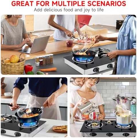 Propane Gas Cooktop,3 Burners Gas Stove portable, 0.28"Tempered Glass, Auto Ignition Camping 3 Burner LPG for RV,Apartments,Outdoor