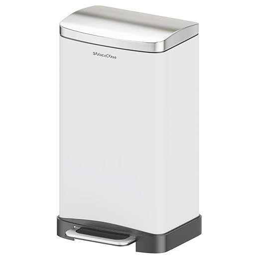30L/8 Gallon Stainless Steel Garbage Bin with Soft-Close Lid,Step Trash Can with Removable Plastic Inner Bucket, Fingerprint-Proof(White)