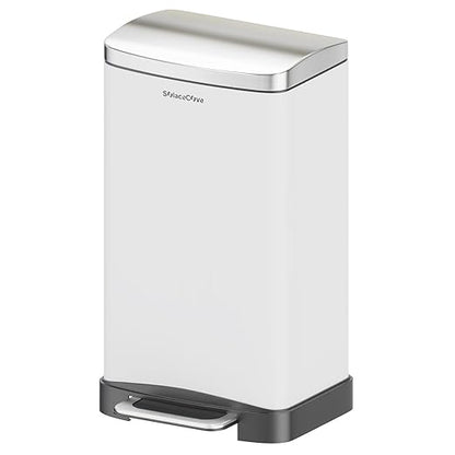 30L/8 Gallon Stainless Steel Garbage Bin with Soft-Close Lid,Step Trash Can with Removable Plastic Inner Bucket, Fingerprint-Proof(White)