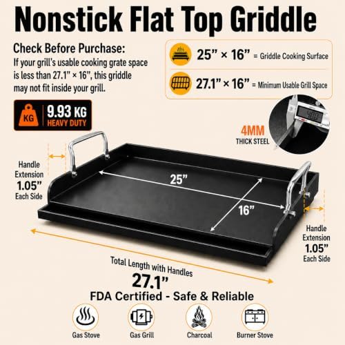 Griddle for Gas Grill Flat Top Grill Griddles Plate 25 x 16 Inch Cast Iron