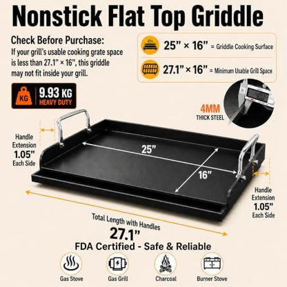 Griddle for Gas Grill Flat Top Grill Griddles Plate 25 x 16 Inch Cast Iron