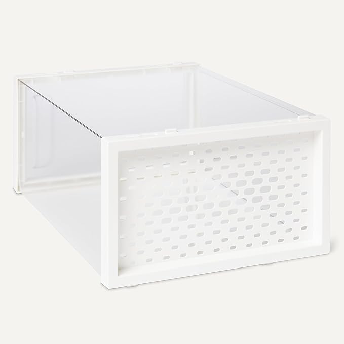 Amazon Basics Stackable and Foldable Clear Shoe Storage Organizer Box, Small, Pack of 12