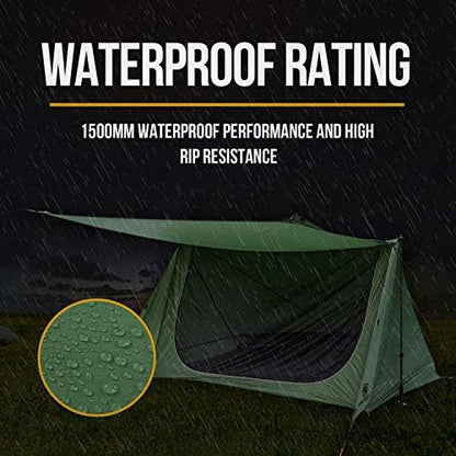 OneTigris Backwoods Bungalow Bushcraft Shelter 2.0, Ultralight Backpacking Tent with with Porch for Camping Hiking Backpacking Motorcycle Kayak Bushcrafters