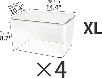 4-Piece Set,Plastic Storage Bin with Lid,Large Storage Containers,Stackable Lidded Storage Boxes for Cabinets, Clothes, Toys, Books (clear 4XL)