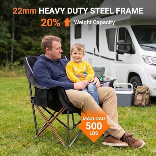 Oversized Heavy Duty Camping Chair Comfy Padded Lawn chair Support 500 lbs