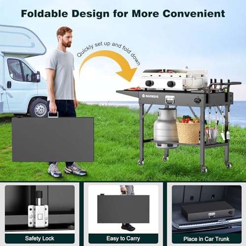 Raynesys 440lbs Outdoor Folding Grill Cart, Blackstone Griddle Stand