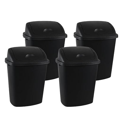 4 Packs Commercial Heavy-Duty Trash Can with Lid, Plastic Swing Top Kitchen Trash Can (11 Gallon, Black)