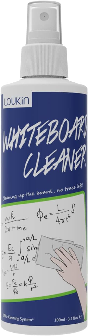 loukin Non-Toxic Whiteboard Cleaner, 3.4 fl oz Dry Erase Board Cleaner, Low-Odor White board Cleaning Spray, Removes Stubborn Marks from Whiteboards