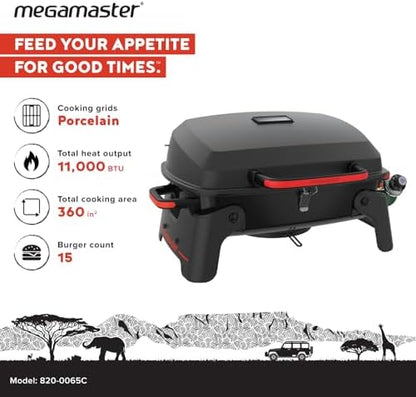 Megamaster Tabletop 1 Burner Gas Grill, Foldable Legs with Warming Rack