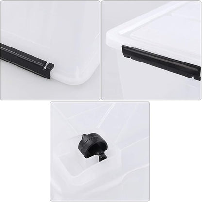 Asking 30 L Plastic Storage Box with Lid, 4-Pack Wheeled Clear Plastic Boxes