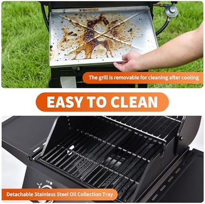 2-Burner Propane Gas Griddle – 16,000 BTU Convertible Flat Top Grill with Hood & Removable Cart – Portable for Camping, Tailgating, Backyard
