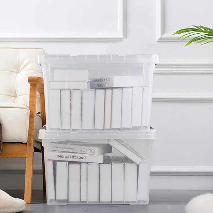 Pekky 50 Quart Clear Storage Containers/Bins with Lid，Wheels and Latching Handles, Large Rolling Storage Plastic Box Tote(4Packs)