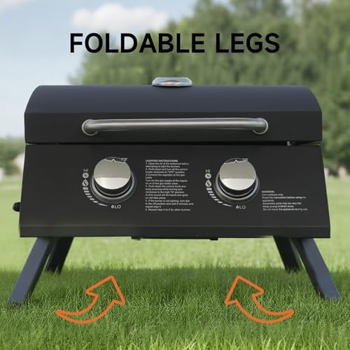 Portable Grill Propane. 18,000 BTU Portable Gas Grill With Dual Burners,Table Top Grill Propane Twist-Start Ignition, Perfect For Camping, Tailgating, And Grilling, With Easy Installation.