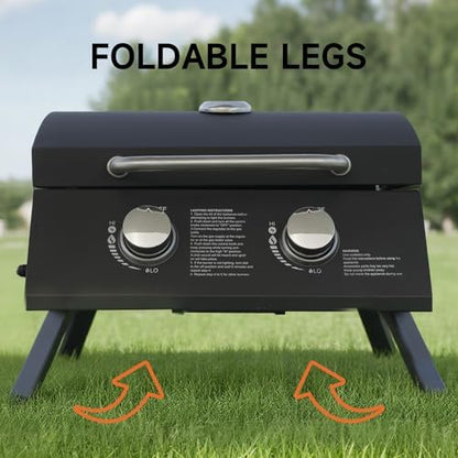Portable Grill Propane. 18,000 BTU Portable Gas Grill With Dual Burners,Table Top Grill Propane Twist-Start Ignition, Perfect For Camping, Tailgating, And Grilling, With Easy Installation.