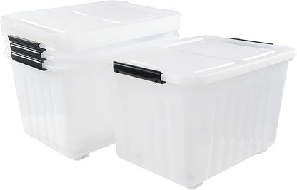 4-Pack 42 L Clear Plastic Storage Container Bin with Lids and Latch Buckle, Clear Storage Latch Box/Bin with Wheels