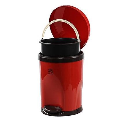 Round Trash Can with Soft-Close Foot Pedal, 2 Gallon Waste Bin with Lid, Bathroom Step Waste Can, Red
