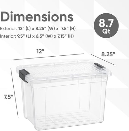 Superio Clear Storage Boxes with Lids, 8.75 Quart Plastic Container Bins for Organizing, Stackable Crates, BPA Free, Non Toxic, Odor Free, Organizers for Home, Office and Dorm, 4 Pack
