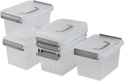 3 L Small Clear Storage Latch Box, 6 Pack Plastic Stackable Organizer Containers with Lids