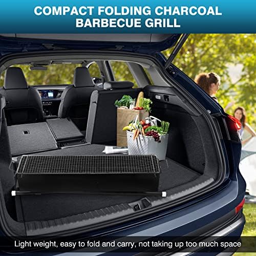 IRONWALLS Portable Charcoal Grill 32 Inch, Black Folding Stainless Steel Barbecue Grill for Outdoor Cooking, Large Lamb Skewer Grill for Patio, Party, Picnic, Travel, Camping, Home & Commercial Use