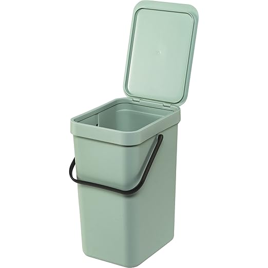 Brabantia Sort & Go Kitchen Recycling Can (3.2 Gal/Jade Green) Stackable Waste Organiser with Handle & Removable Lid, Wall/Cupboard Mounting
