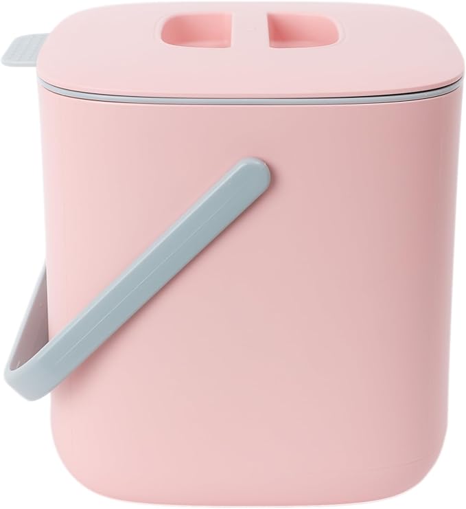 Blue Ginkgo Kitchen Compost Bin [2.6L / 0.69 GAL] – Filter-Free, Odor-Tight Countertop Food Waste Pail with Handle (Made in Korea, Pink)