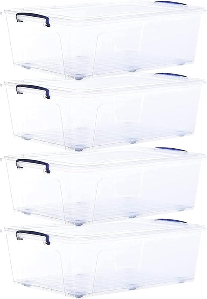 Superio Storage Bins with Lids, Clear Plastic Containers for Organizing, Stackable Totes, BPA Free, Odor Free, Organizer Boxes for Home, and Dorm (4 Pack, 42 Quart)