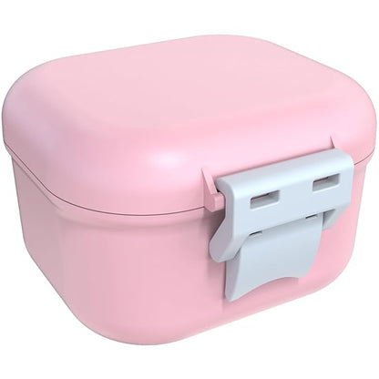 ARGOMAX Leak Proof Denture Bath Cup, Portable Soaking Denture Box, Denture Bath Case with Strainer, for Dentures and Braces (Pink + White).