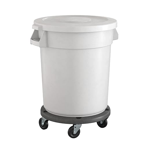 20 Gallon White Round Commercial Trash Can with Lid and Dolly