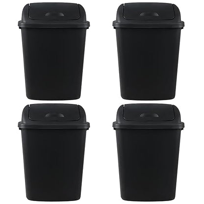 4 Pack 40 Liter Swing Lid Kitchen Garbage Can, Plastic Trash Can with Lid, Black