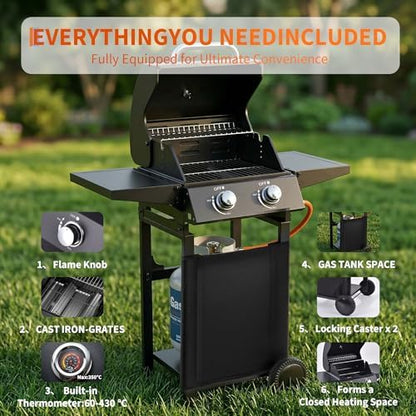2-Burner Propane Gas Griddle – 16,000 BTU Convertible Flat Top Grill with Hood & Removable Cart – Portable for Camping, Tailgating, Backyard