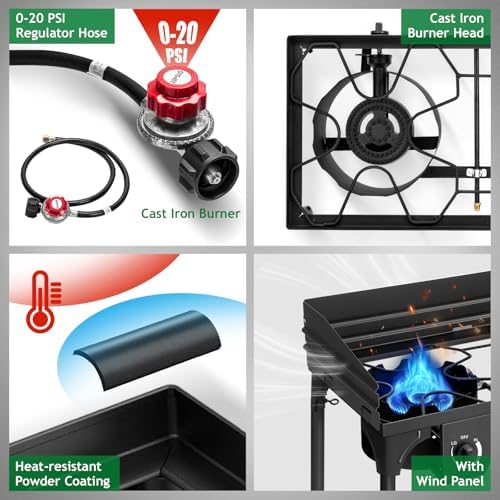 Outvita 2 Burner Propane Gas Stove, 150,000 BTU Outdoor Camping Cooker