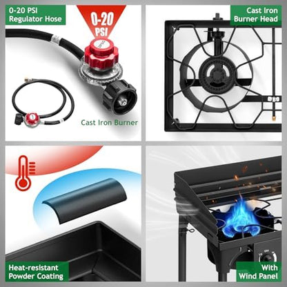 Outvita 2 Burner Propane Gas Stove, 150,000 BTU Outdoor Camping Cooker
