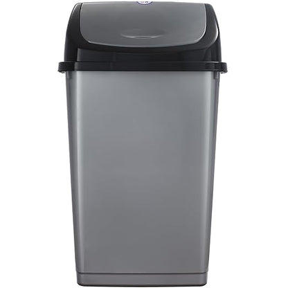 Superio Kitchen Trash Can 13 Gallon with Swing Lid, Plastic Tall Garbage Can Outdoor and Indoor, Large 62 Qt Recycle Bin and Waste Basket for Home, Office, Garage, Patio, Restaraunt (Grey/Black)